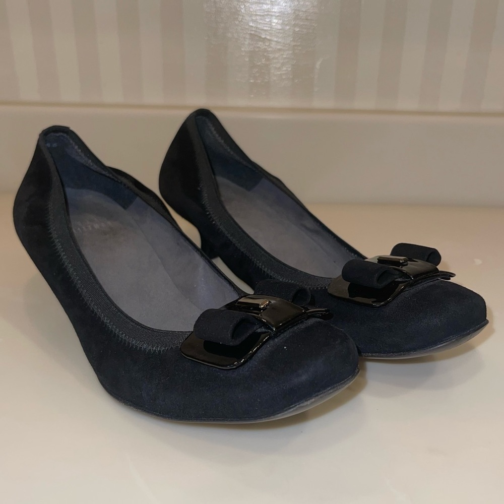 Stuart Weitzman Black Kitten Heel Pump With Bow Leather Soles Made In Spain